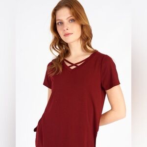 Arizona Jeans Co. Juniors’ Criss Cross Deep Ruby Red T Shirt Dress Size S NWT